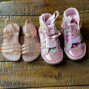 Toddler girls shoes size 6. Pink sandals and pink hightop running shoes